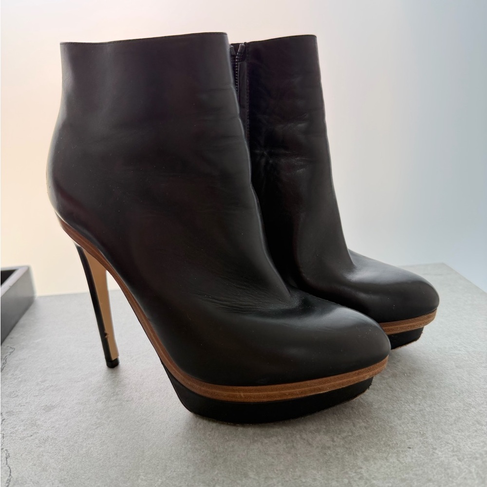 Fendi Black and Beige Leather Platform Booties